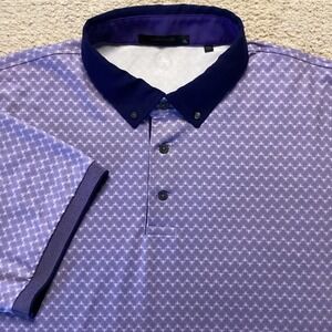 Greyson Mens XL Purple Geometric Print Golf Polo Shirt Navy Collar Stretch